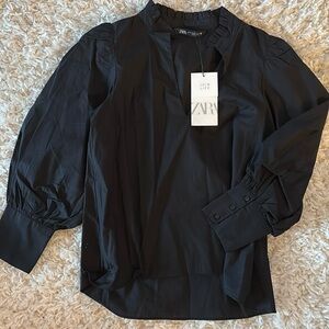 Zara Xs Black Office Top Long Sleeve NWT